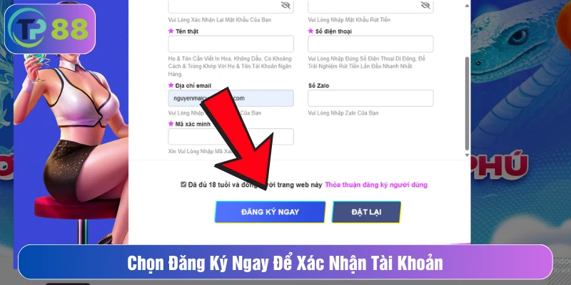 Chọn đăng ký ngay để xác nhận tài khoản