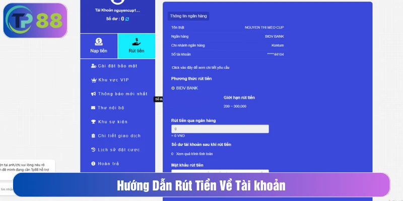Hướng dẫn rút tiền về tài khoản