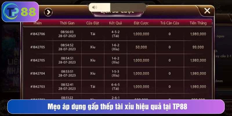 Mẹo áp dụng gấp thếp tài xỉu hiệu quả tại TP88