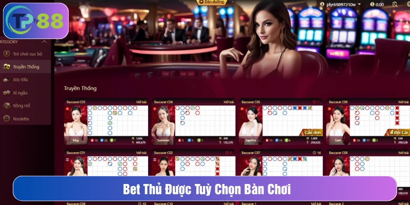 Thành viên cược được chủ động chọn bàn chơi